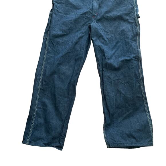y2k Vintage Dickies Dark Wash Heavyweight Denim Blue Jean Overalls Size 42x32 - Picture 4 of 7